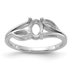 14k White Gold Polished 6x4 Oval Gemstone Ring Mounting (No Stone Included)