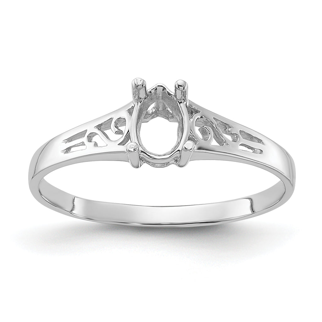 14k White Gold Polished 6x4 Pear Filigree Gemstone Ring Mounting (No Stone Included)