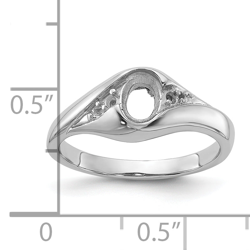 14k White Gold Polished Diamond & 6x4 Oval Gemstone Ring Mounting (No Stone Included)
