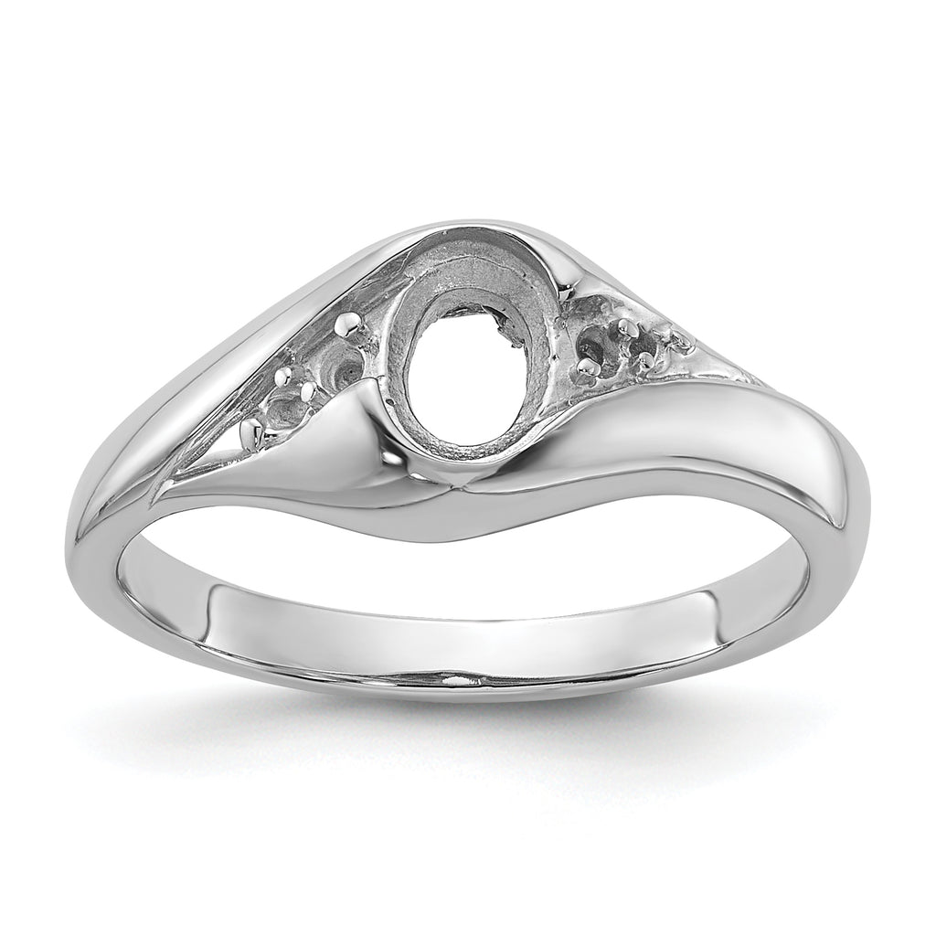 14k White Gold Polished Diamond & 6x4 Oval Gemstone Ring Mounting (No Stone Included)