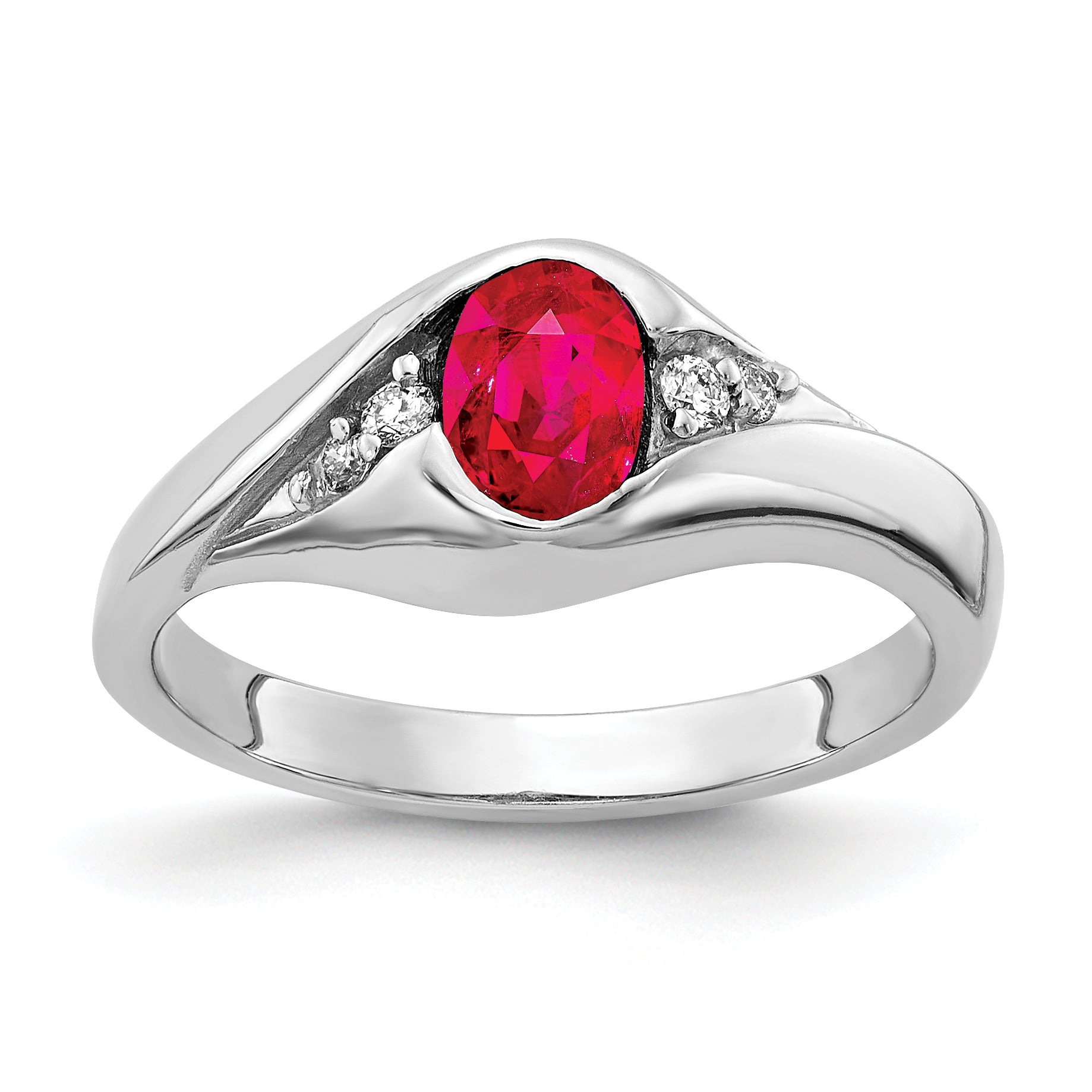 14k White Gold 6x4mm Oval Ruby AA Diamond ring Main image