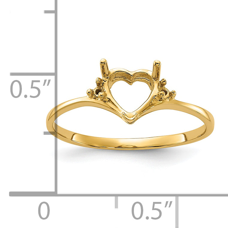14k Polished .03ct. Diamond & 6mm Heart Gemstone Ring Mounting (No Stone Included)