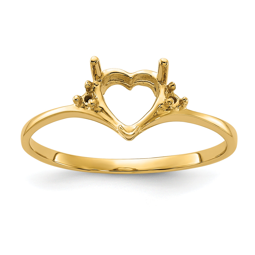 14k Polished .03ct. Diamond & 6mm Heart Gemstone Ring Mounting (No Stone Included)