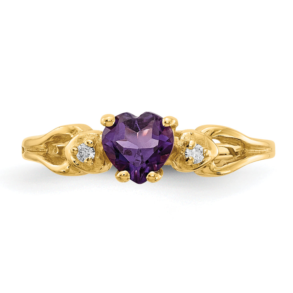 14k 5mm Heart Amethyst A Diamond ring