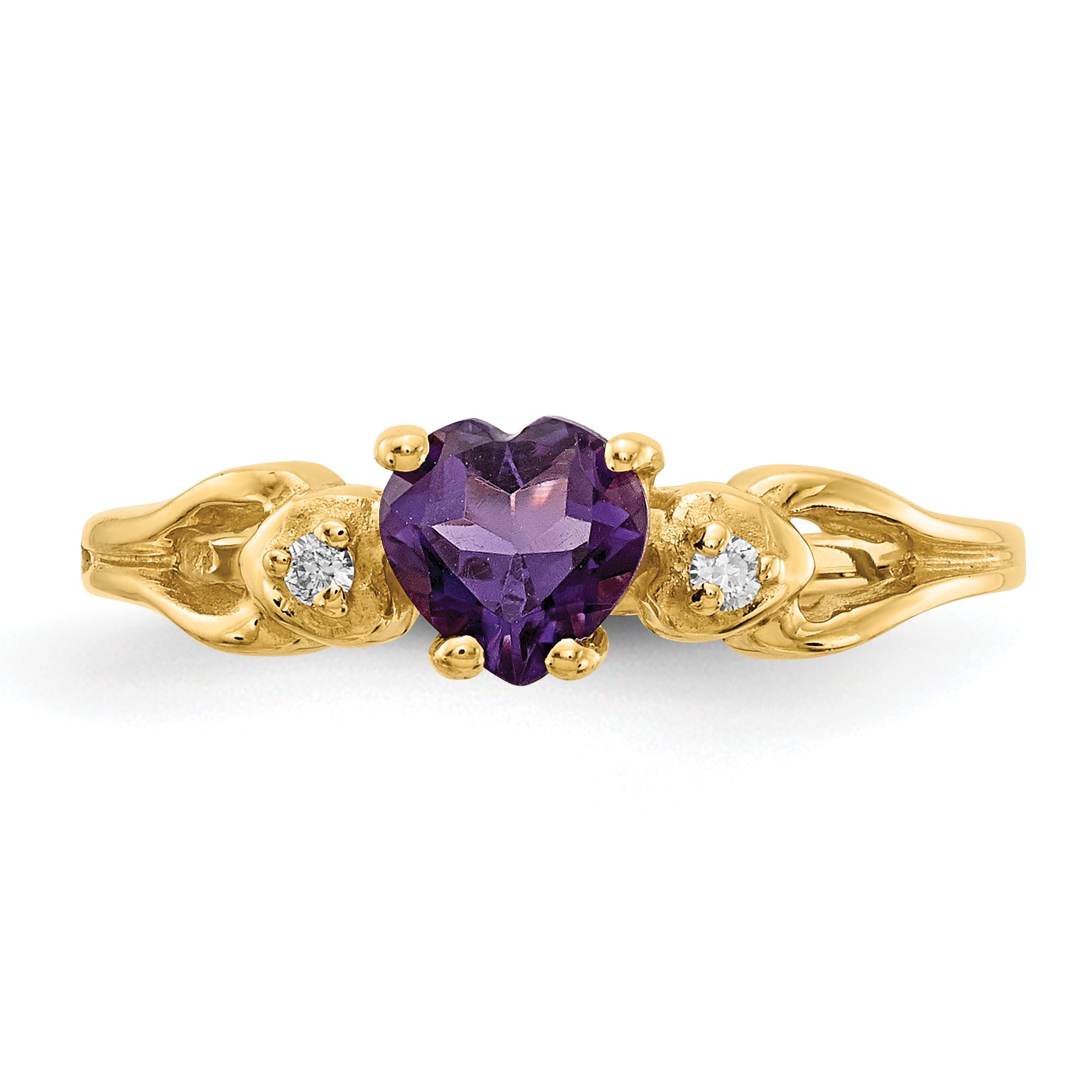 14k 5mm Heart Amethyst AA Diamond ring