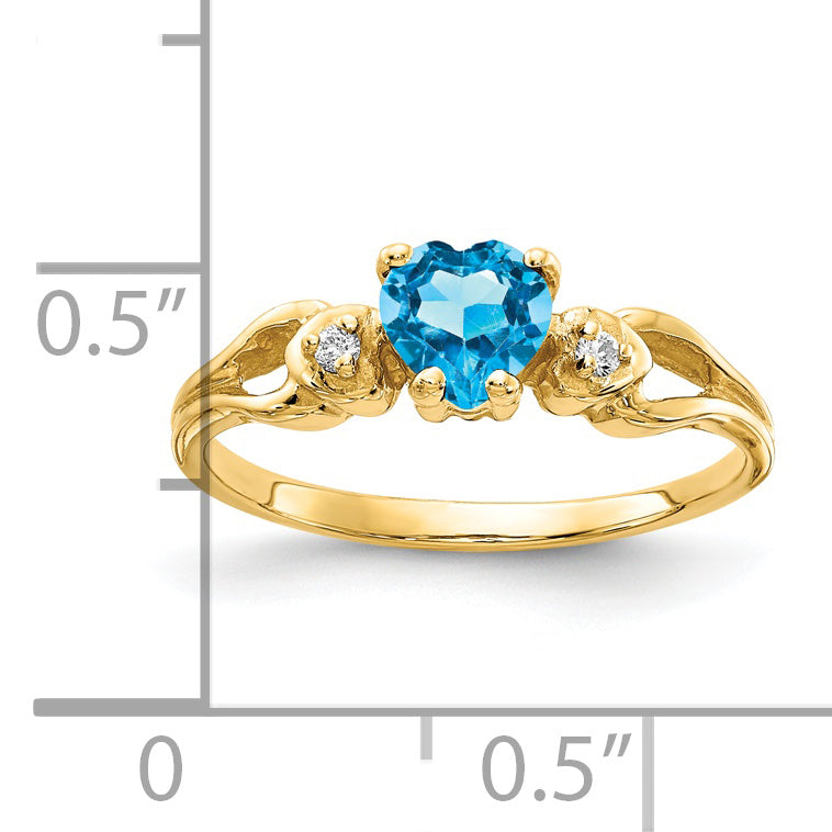 14k 5mm Heart Blue Topaz AAA Diamond ring