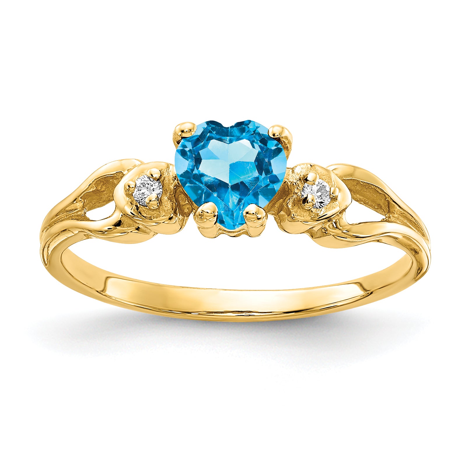 14k 5mm Heart Blue Topaz AA Diamond ring Main image
