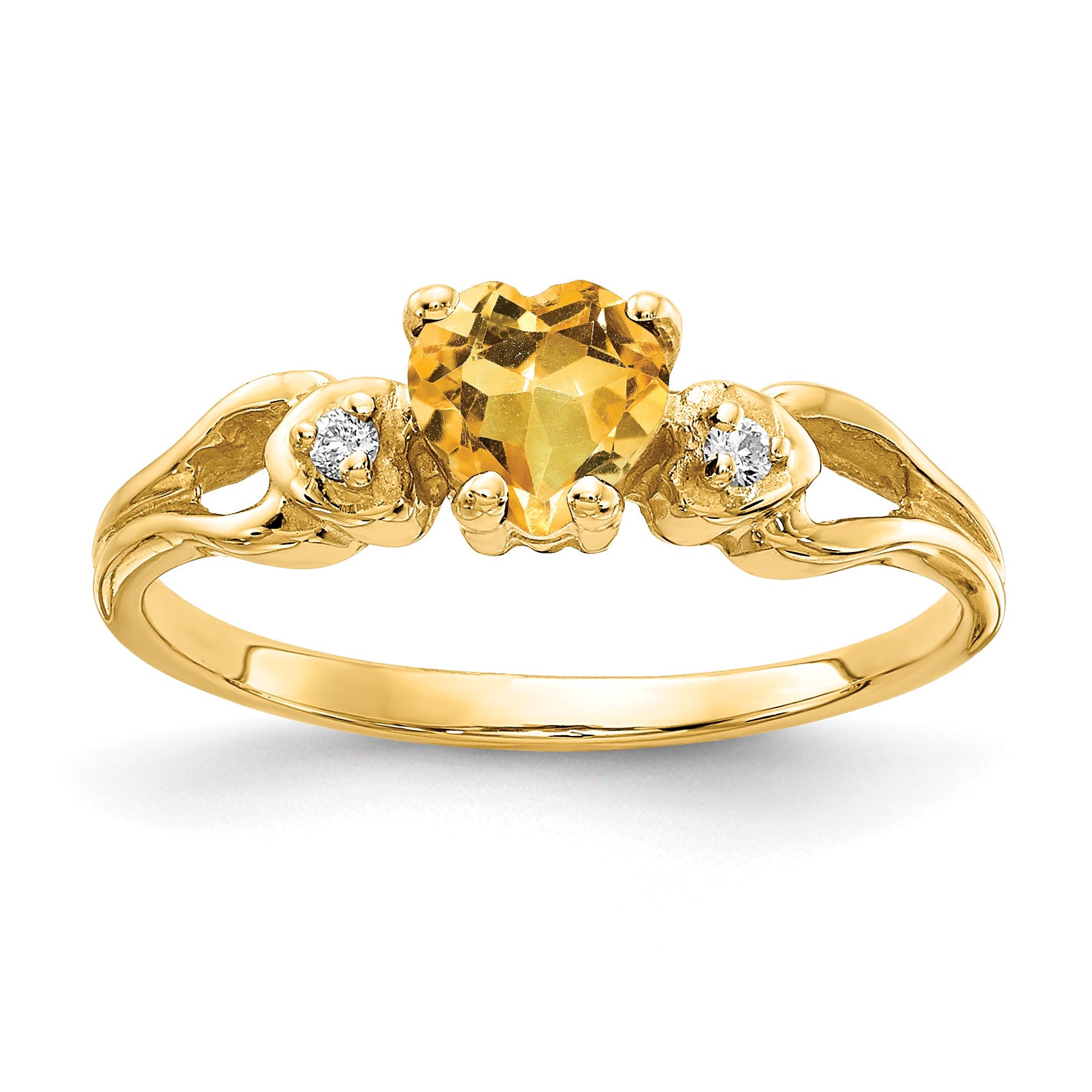 14k 5mm Heart Citrine AAA Diamond ring