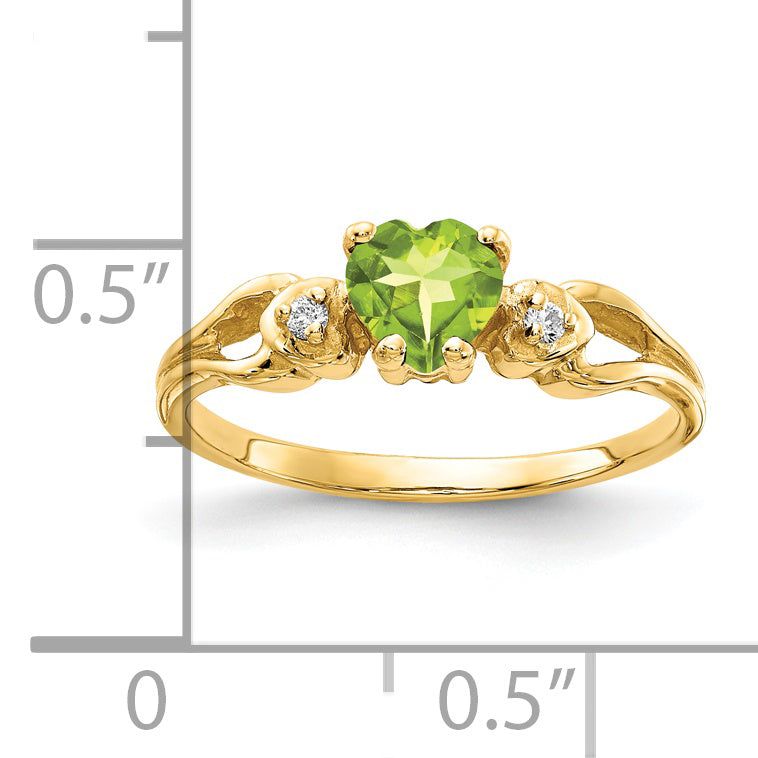 14k 5mm Heart Peridot VS Diamond ring