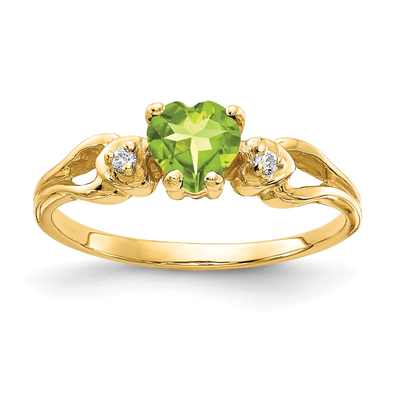 14k 5mm Heart Peridot AA Diamond ring