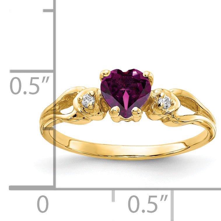 14k 5mm Heart Rhodolite Garnet AA Diamond ring