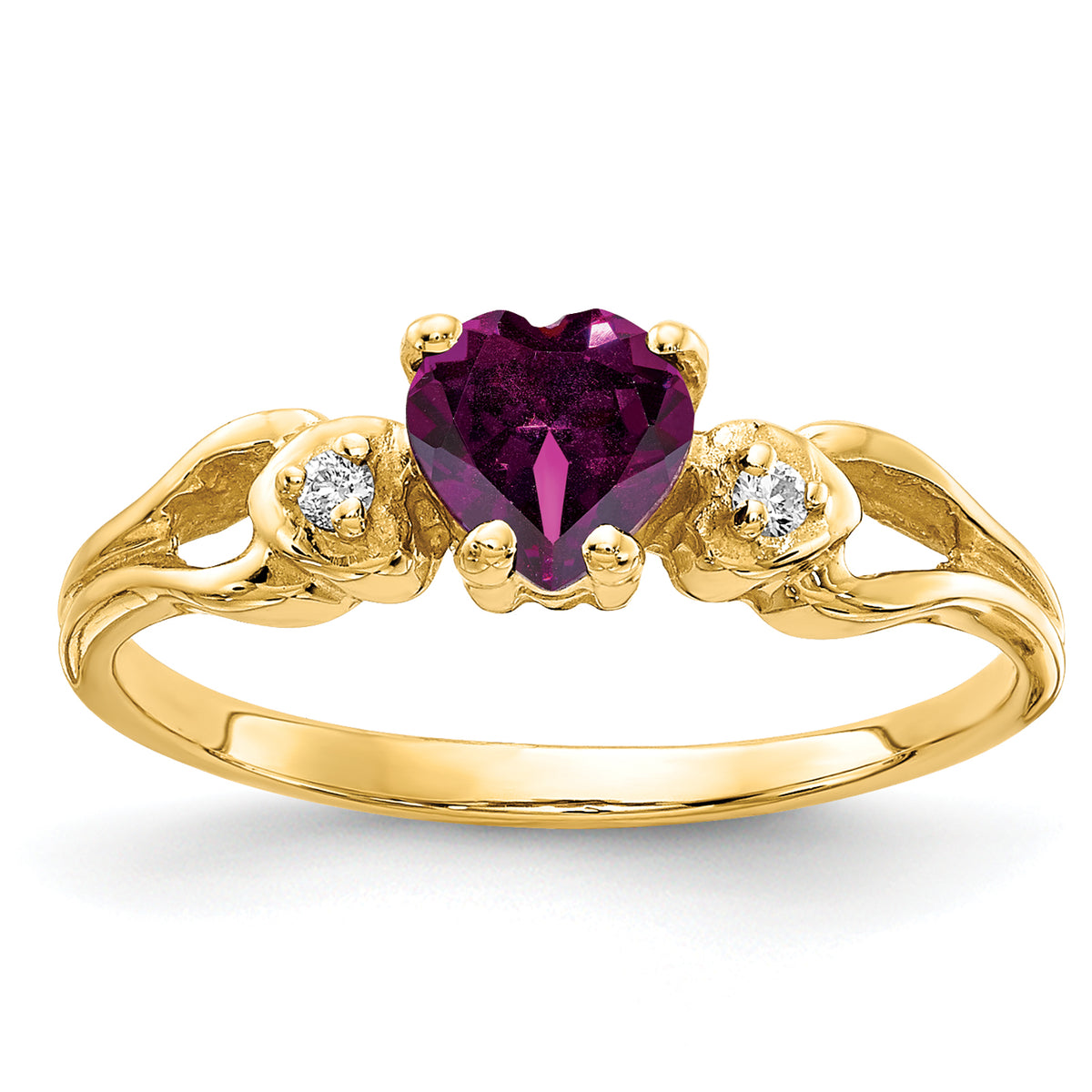 14k 5mm Heart Rhodolite Garnet VS Diamond ring