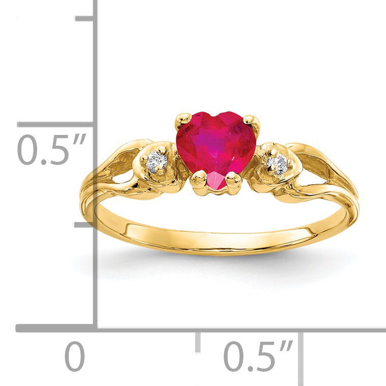14k 5mm Heart Ruby A Diamond ring