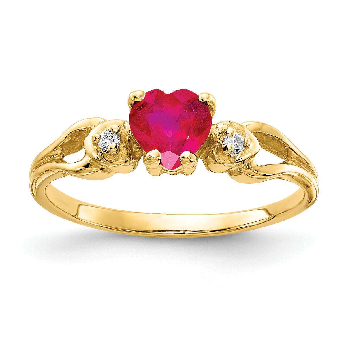 14k 5mm Heart Ruby AAA Diamond ring