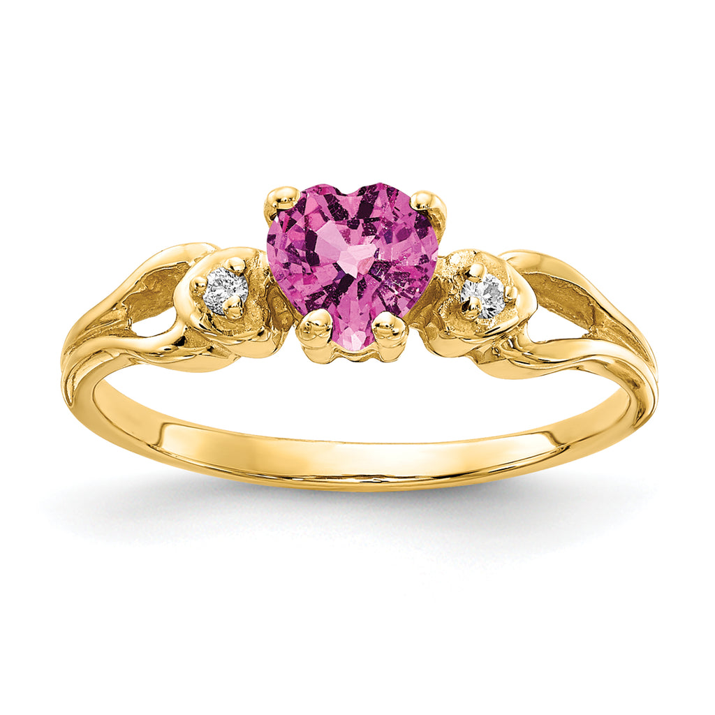 14k 5mm Heart Pink Sapphire AAA Diamond ring
