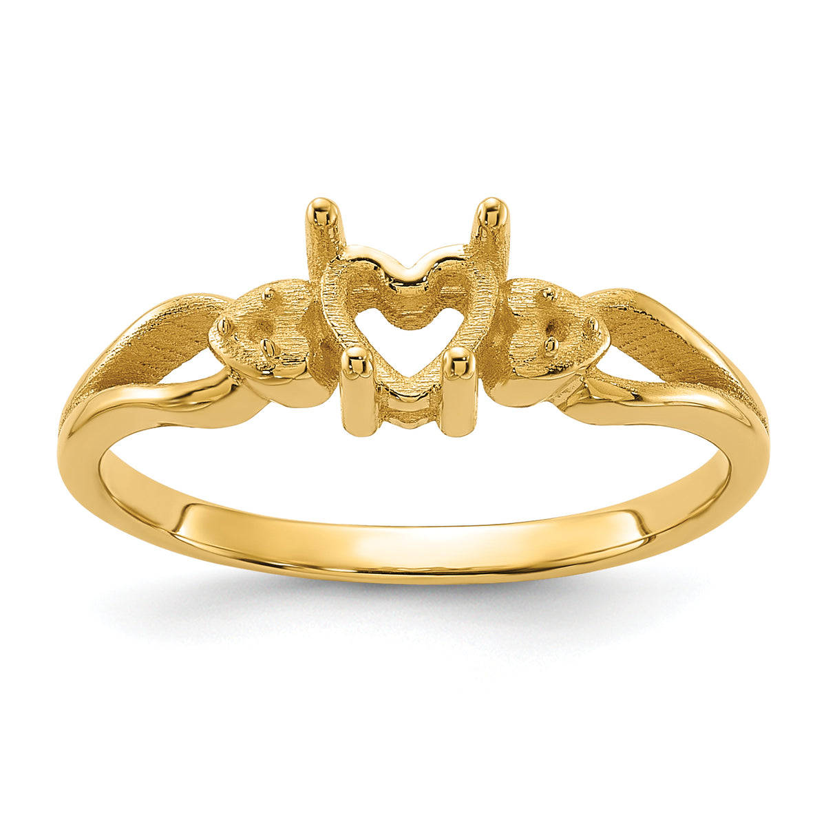 14k Polished .02ct. Diamond & 5mm Heart Gemstone Ring Mounting (No Stone Included)