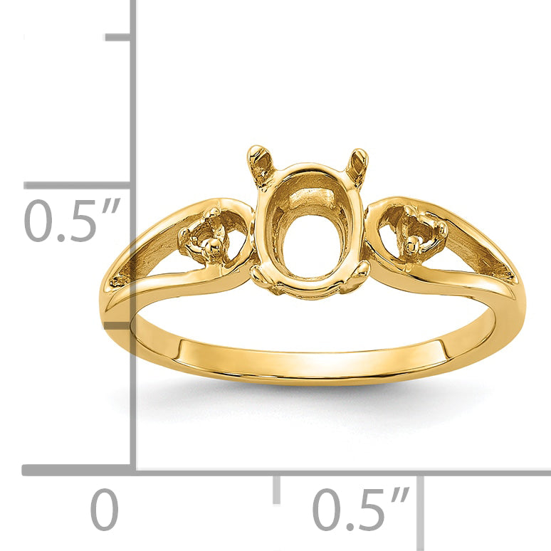 14k Polished .05ct. Diamond & 7x5 Oval Gemstone Ring Mounting (No Stone Included)