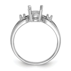 14k White Gold Polished .05ct. Diamond & 7x5 Oval Gemstone Ring Mounting (No Stone Included)