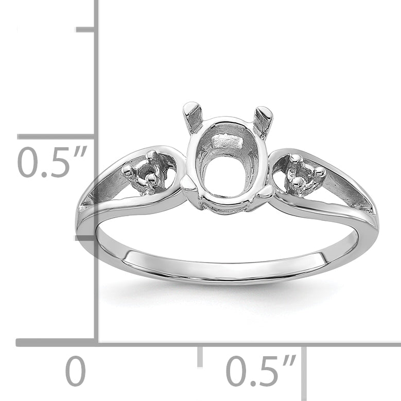 14k White Gold Polished .05ct. Diamond & 7x5 Oval Gemstone Ring Mounting (No Stone Included)