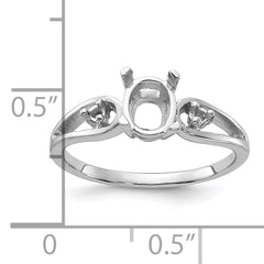 14k White Gold Polished .05ct. Diamond & 7x5 Oval Gemstone Ring Mounting (No Stone Included)