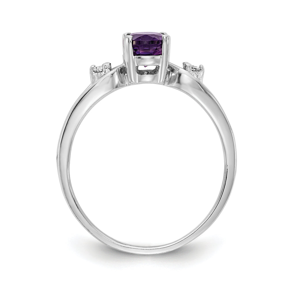 14k White Gold 7x5mm Oval Amethyst AA Diamond ring