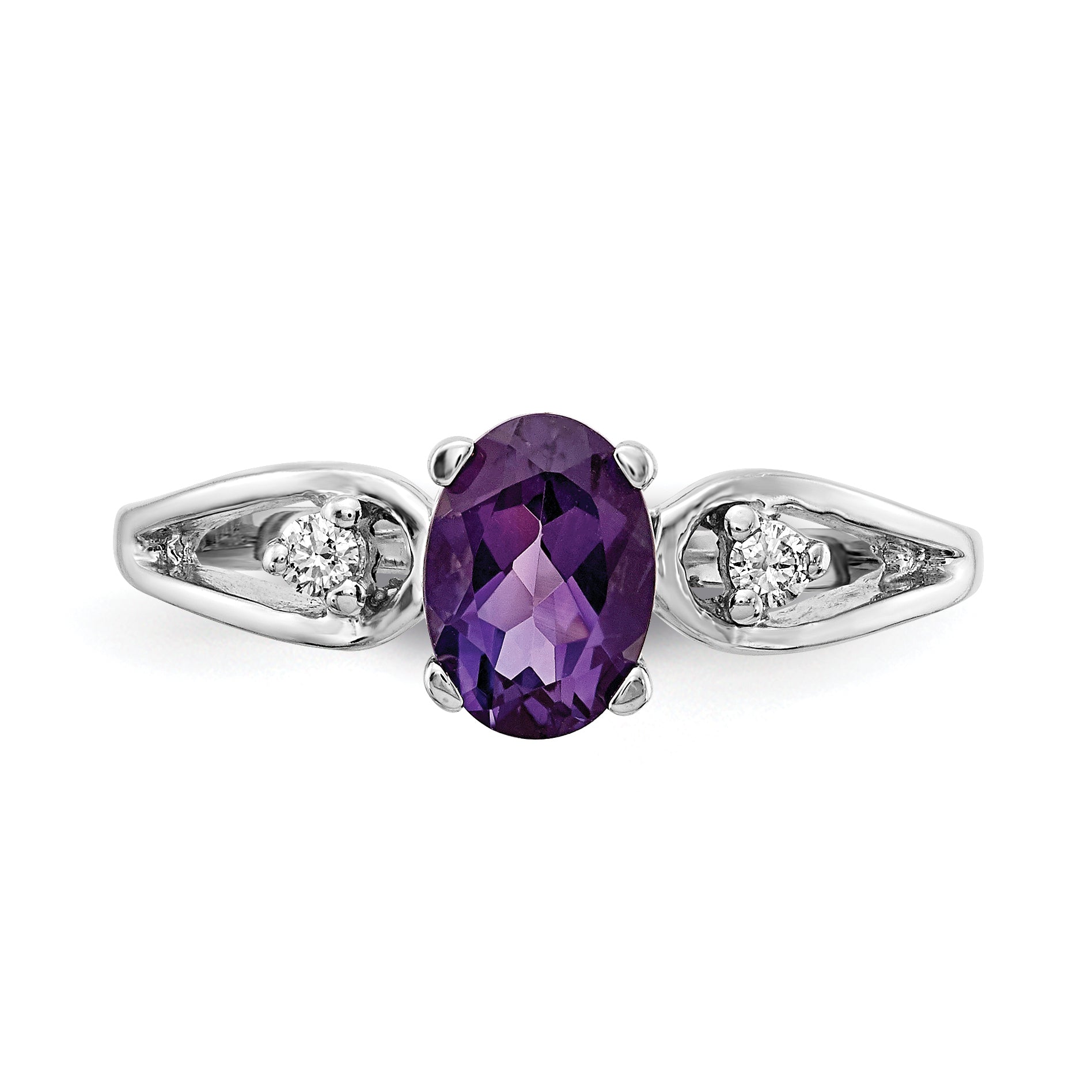 14k White Gold 7x5mm Oval Amethyst AA Diamond ring