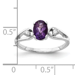 14k White Gold 7x5mm Oval Amethyst AA Diamond ring