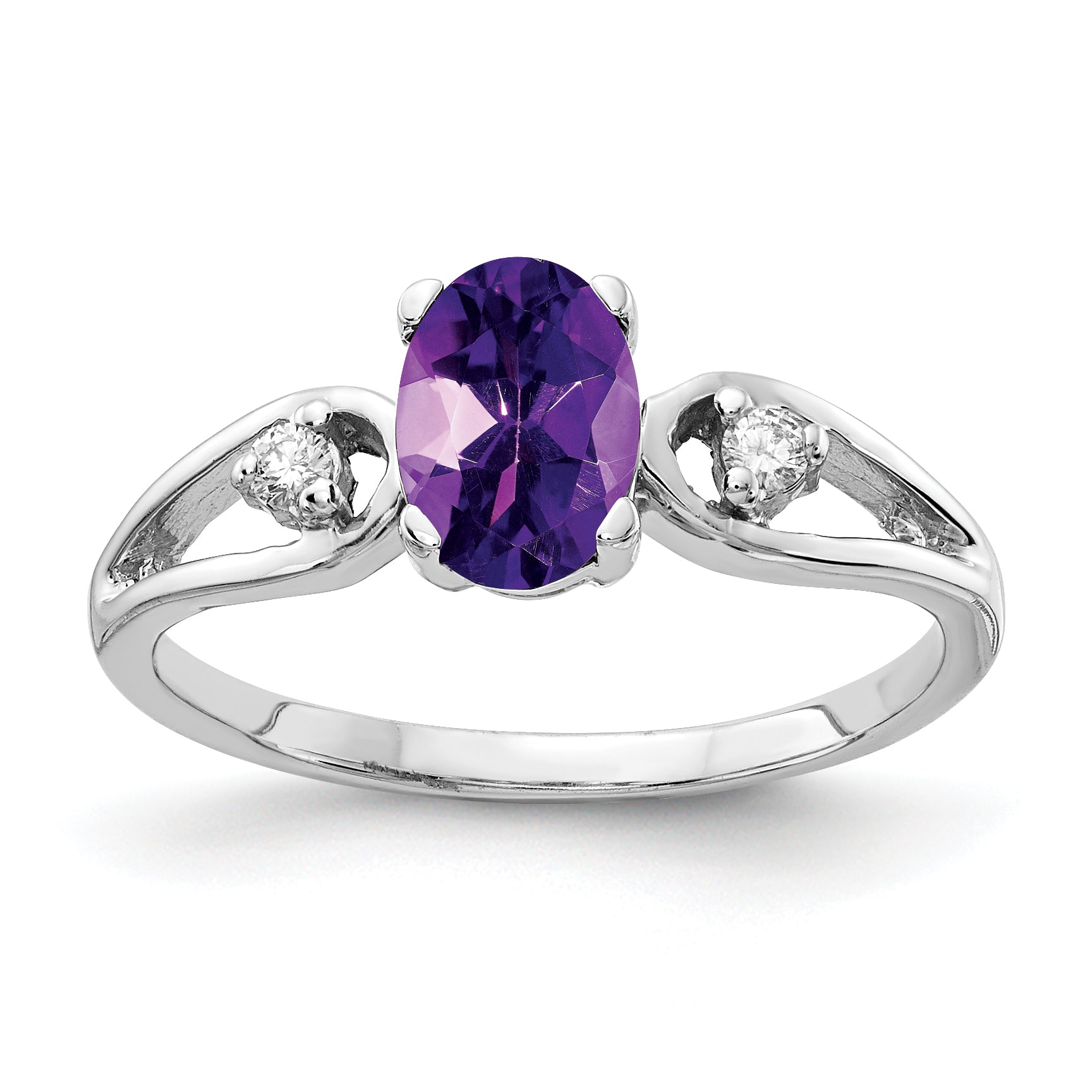14k White Gold 7x5mm Oval Amethyst AA Diamond ring Main image