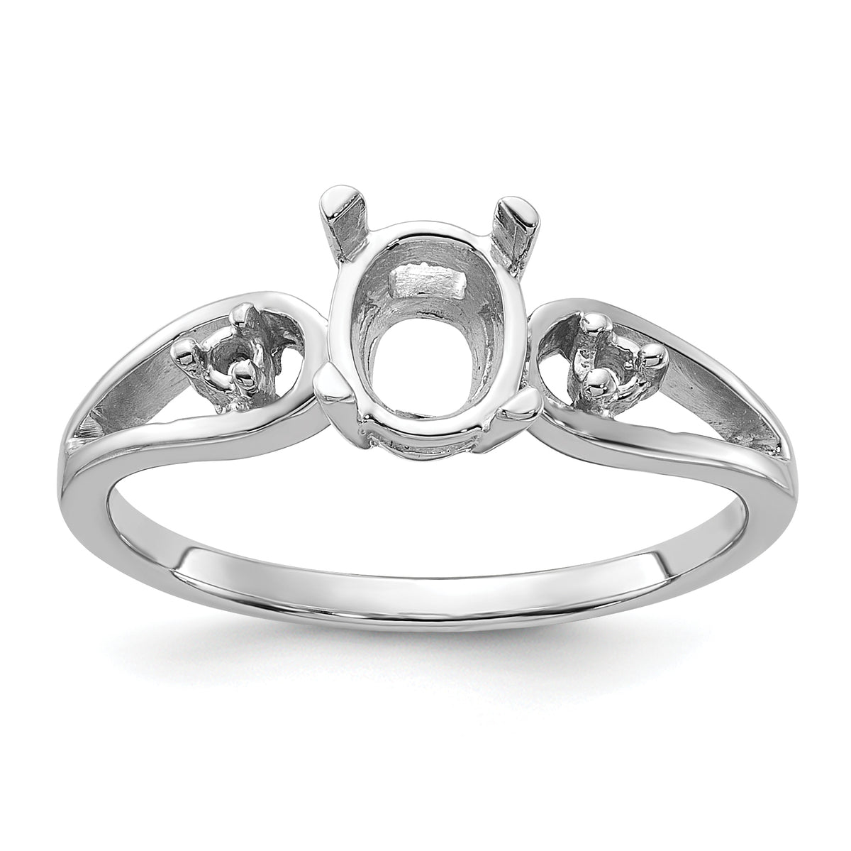 14k White Gold Polished .05ct. Diamond & 7x5 Oval Gemstone Ring Mounting (No Stone Included)