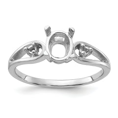14k White Gold Polished .05ct. Diamond & 7x5 Oval Gemstone Ring Mounting (No Stone Included)