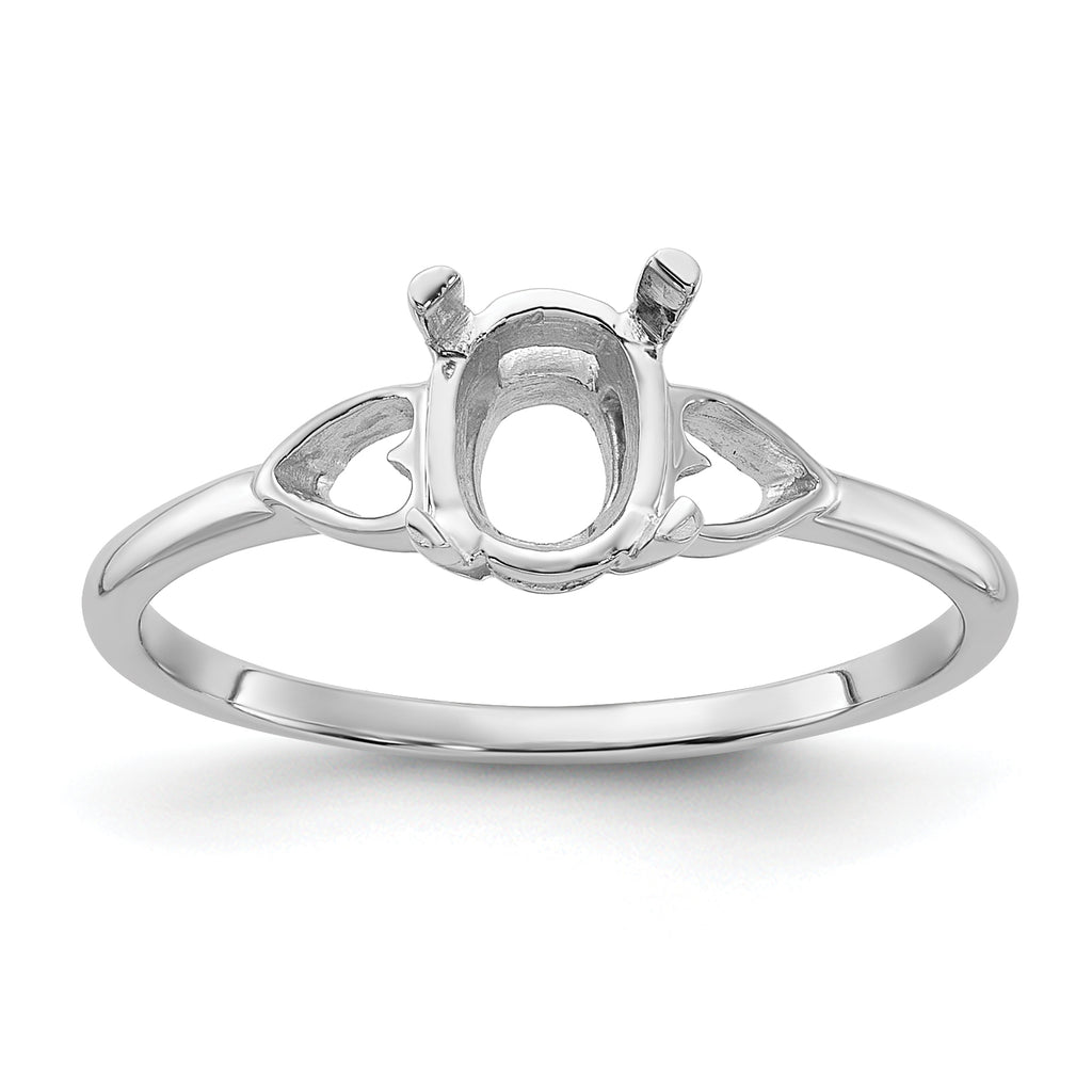 14k White Gold Polished 7x5 Oval Gemstone Ring Mounting (No Stone Included)