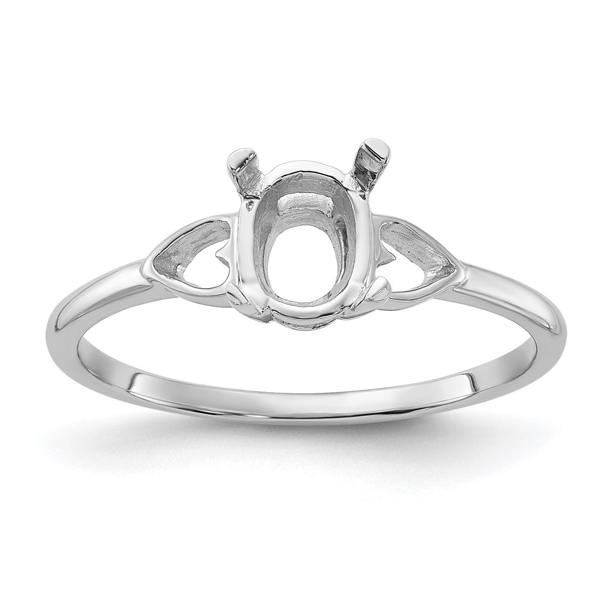 14k White Gold Polished 7x5 Oval Gemstone Ring Mounting (No Stone Included)