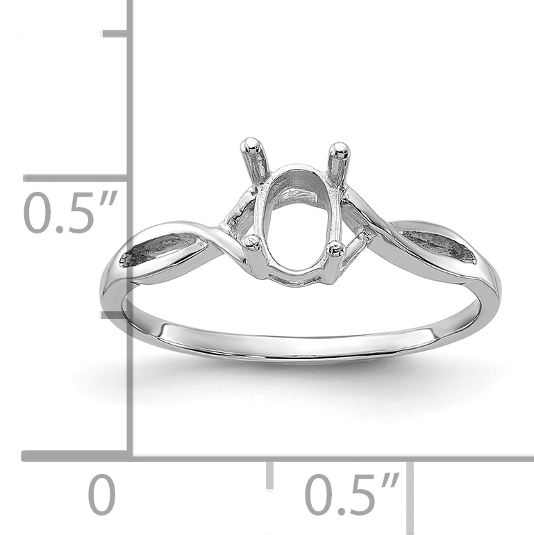 14k White Gold Polished 7x5 Oval Gemstone Ring Mounting (No Stone Included)