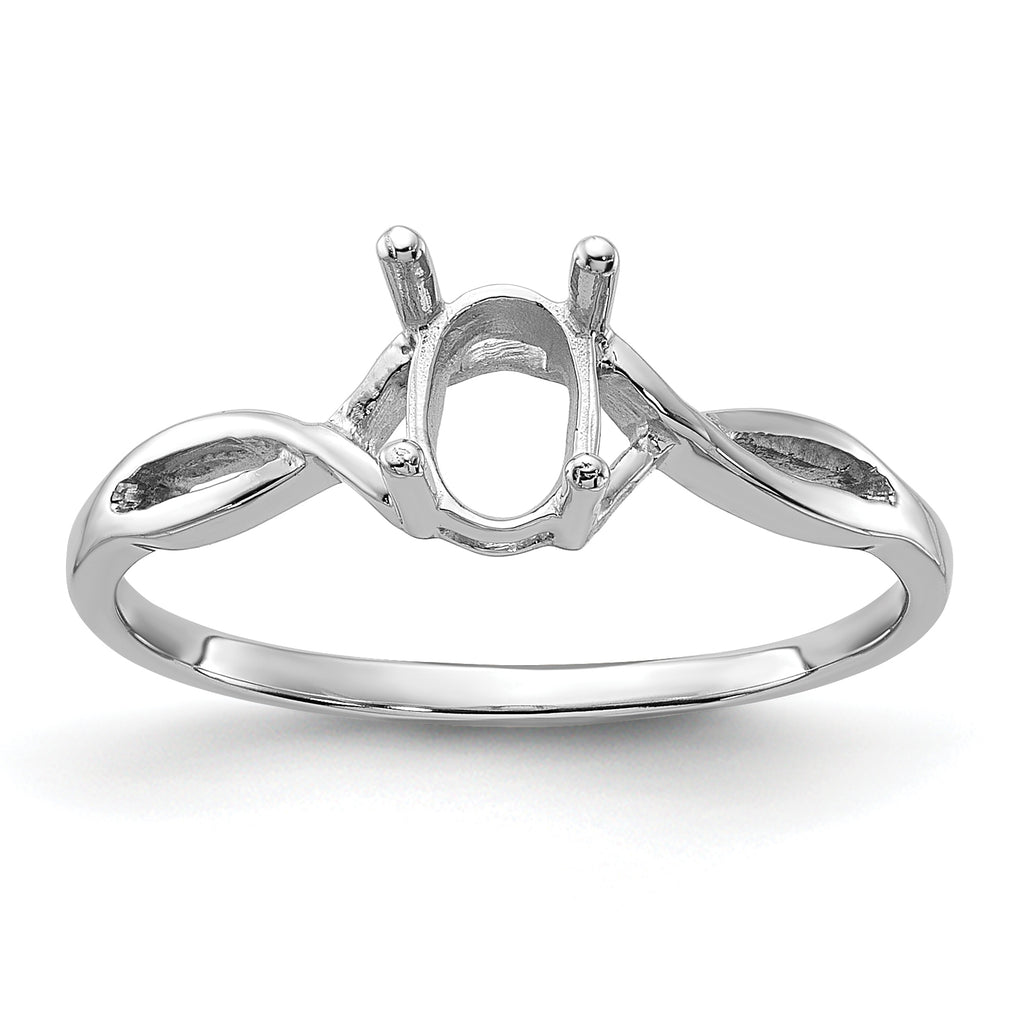 14k White Gold Polished 7x5 Oval Gemstone Ring Mounting (No Stone Included)