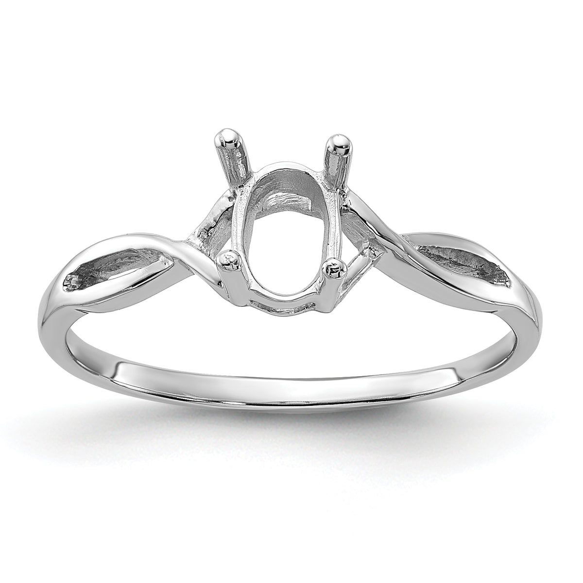 14k White Gold Polished 7x5 Oval Gemstone Ring Mounting (No Stone Included)