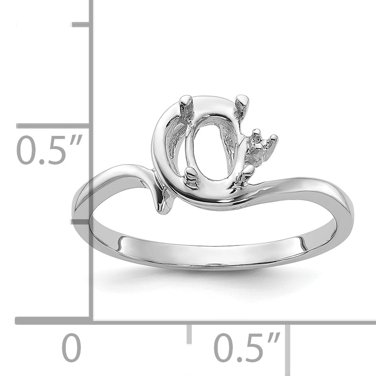 14k White Gold Polished .01ct. Diamond & 7x5 Oval Gemstone Ring Mounting (No Stone Included)