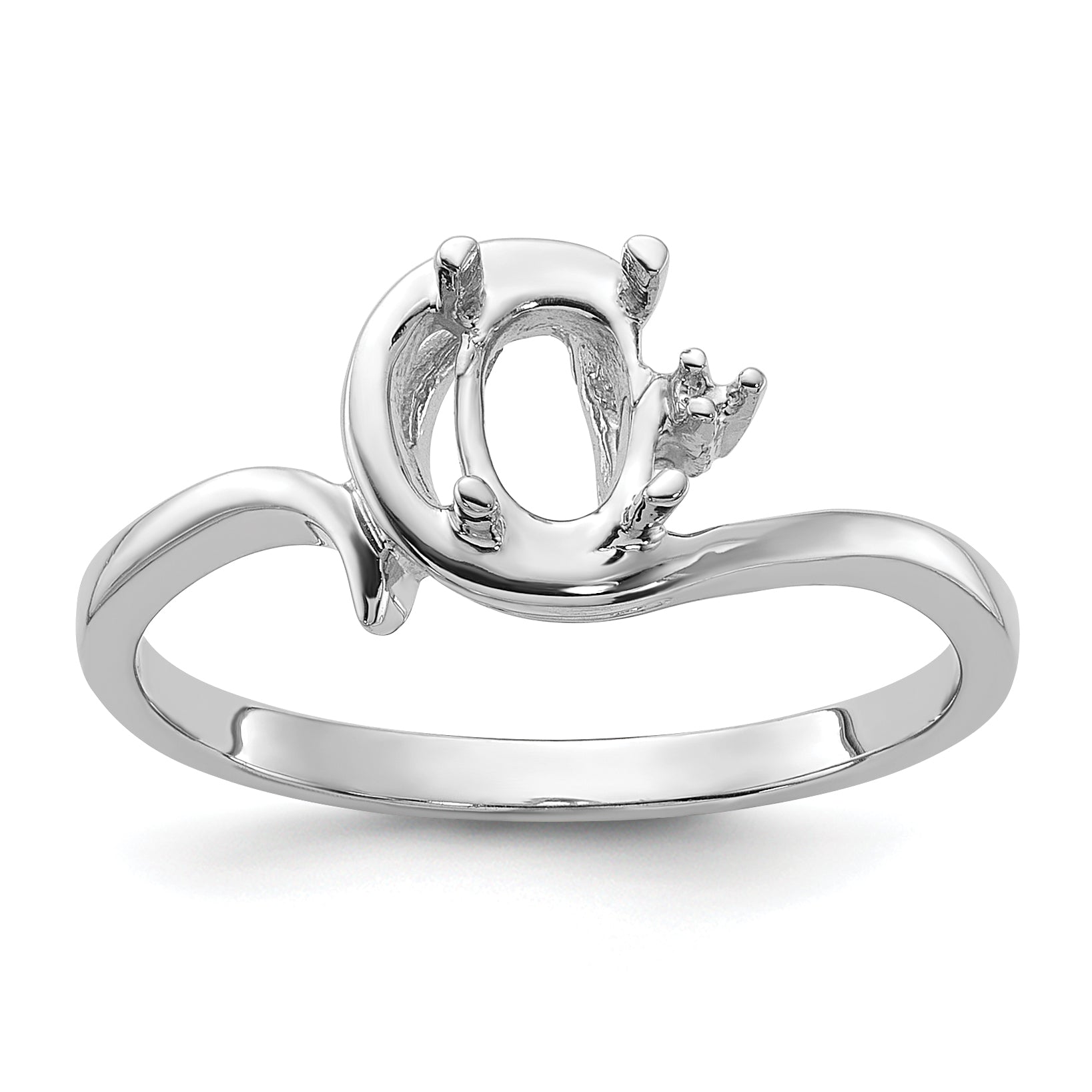 14k White Gold Polished .01ct. Diamond & 7x5 Oval Gemstone Ring Mounting (No Stone Included) Main image