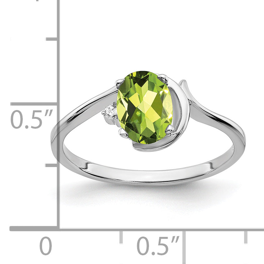 14k White Gold 7x5mm Oval Peridot AA Diamond ring Secondary image