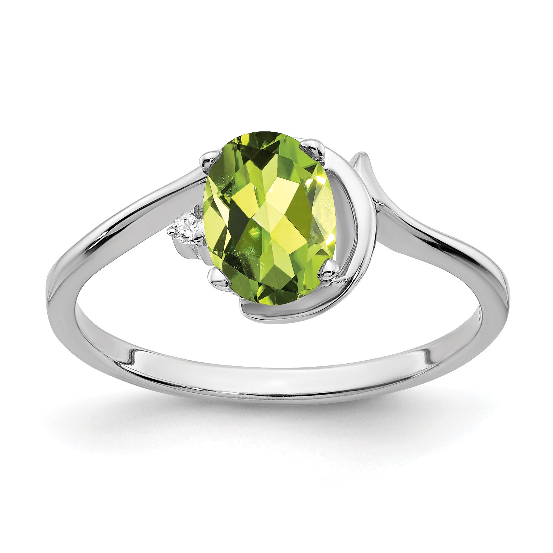 14k White Gold 7x5mm Oval Peridot AA Diamond ring Main image
