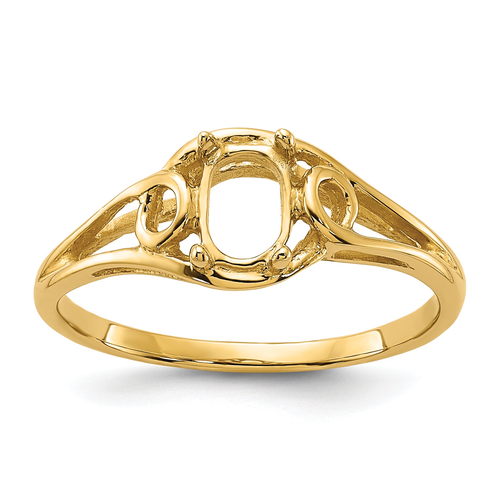 14k Polished 6x4 Oval Gemstone Ring Mounting (No Stone Included)