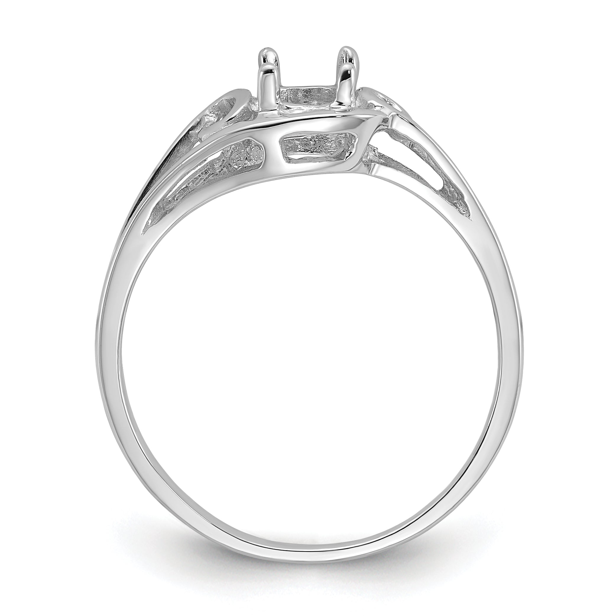 14k White Gold Polished 6x4 Oval Gemstone Ring Mounting (No Stone Included)