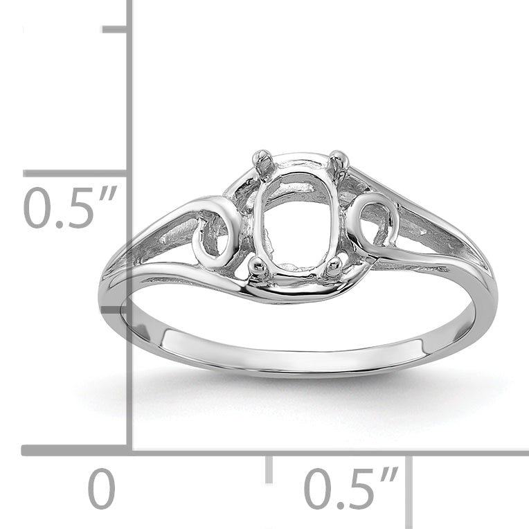 14k White Gold Polished 6x4 Oval Gemstone Ring Mounting (No Stone Included)