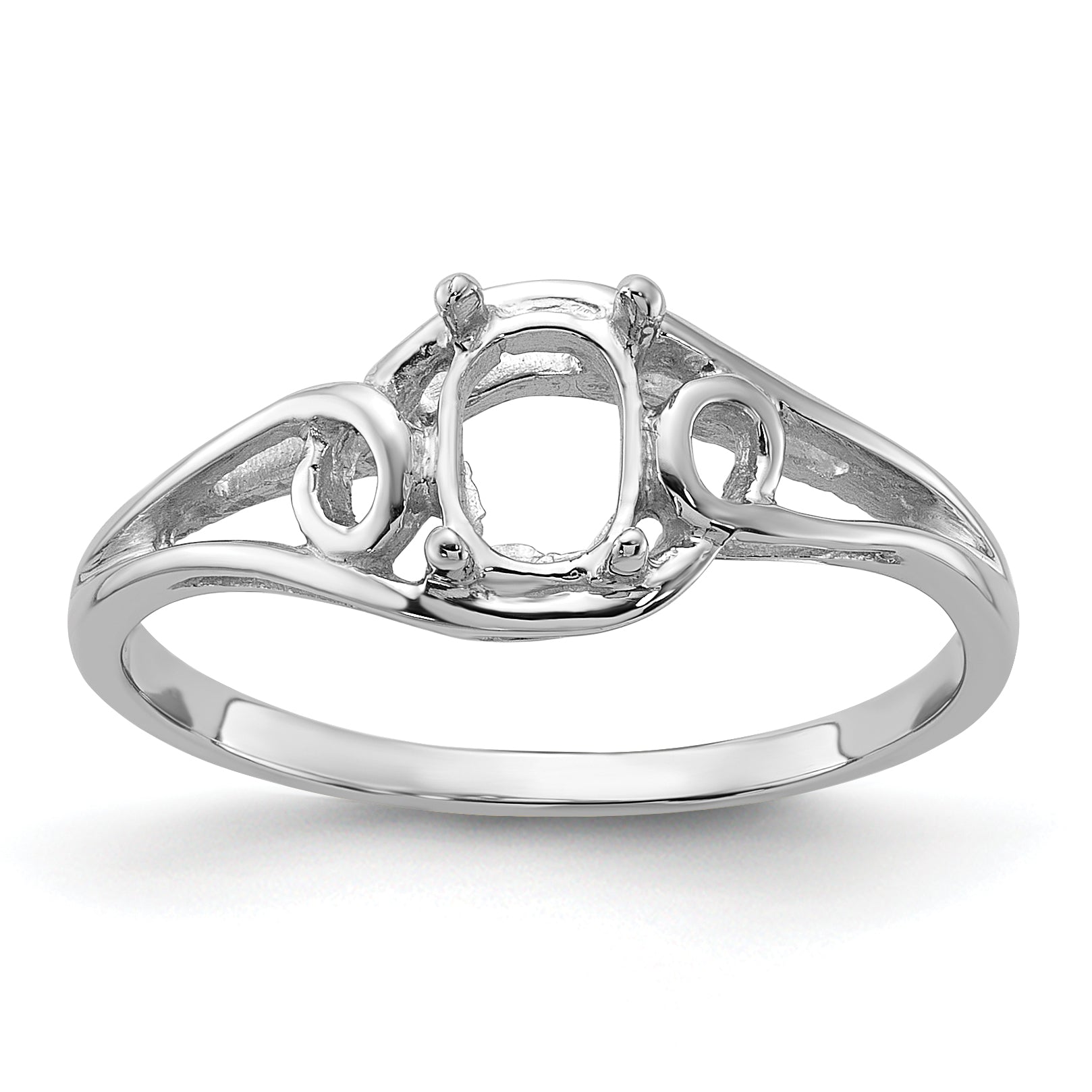 14k White Gold Polished 6x4 Oval Gemstone Ring Mounting (No Stone Included)