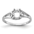 14k White Gold Polished 6x4 Oval Gemstone Ring Mounting (No Stone Included)