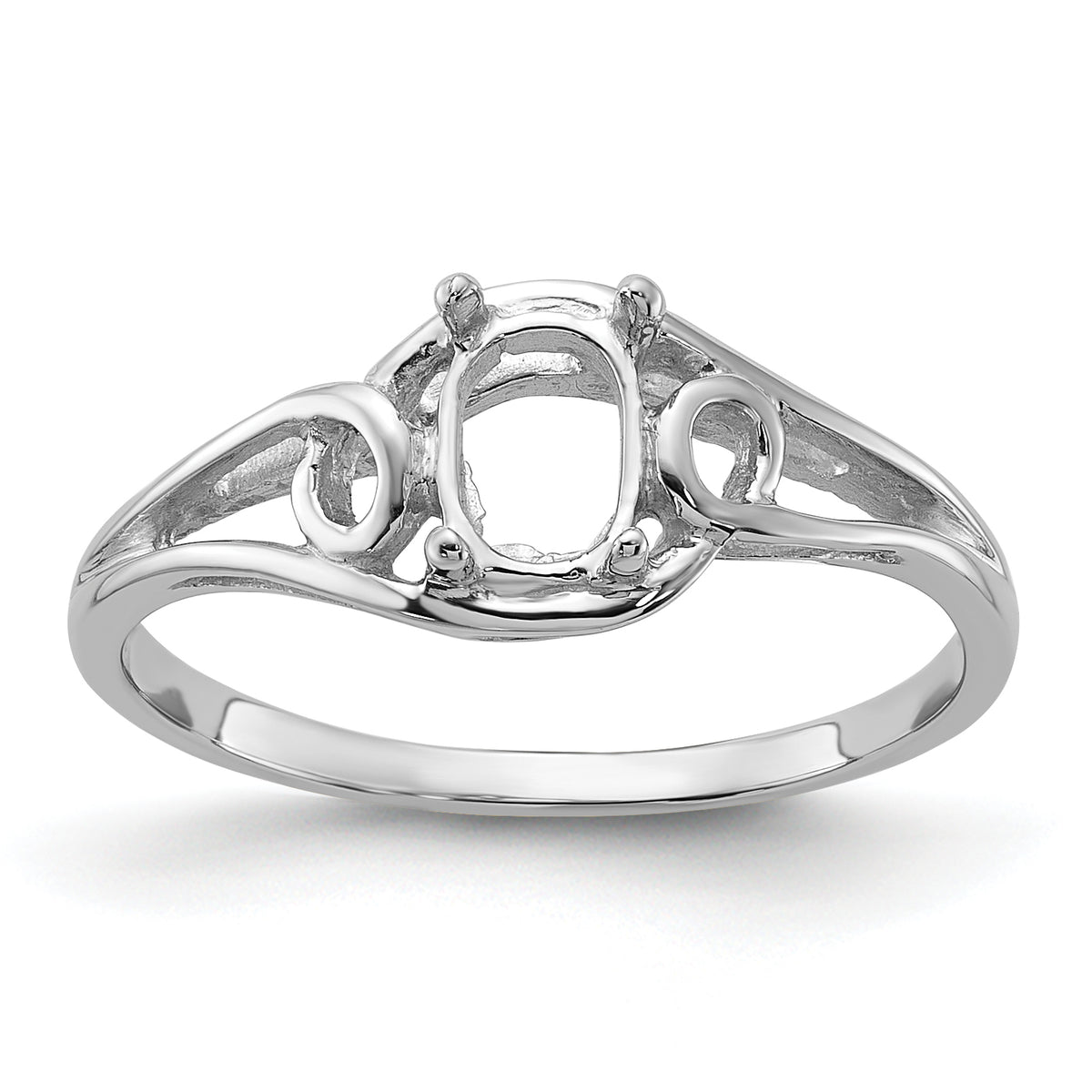 14k White Gold Polished 6x4 Oval Gemstone Ring Mounting (No Stone Included)