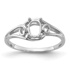 14k White Gold Polished 6x4 Oval Gemstone Ring Mounting (No Stone Included)