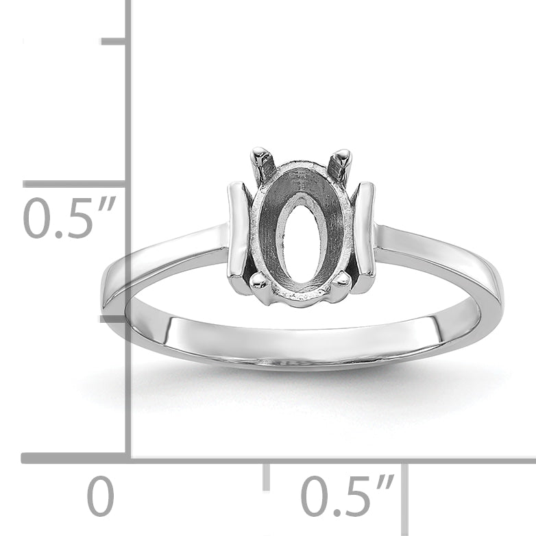 14k White Gold Polished 7x5 Oval Gemstone Ring Mounting (No Stone Included)