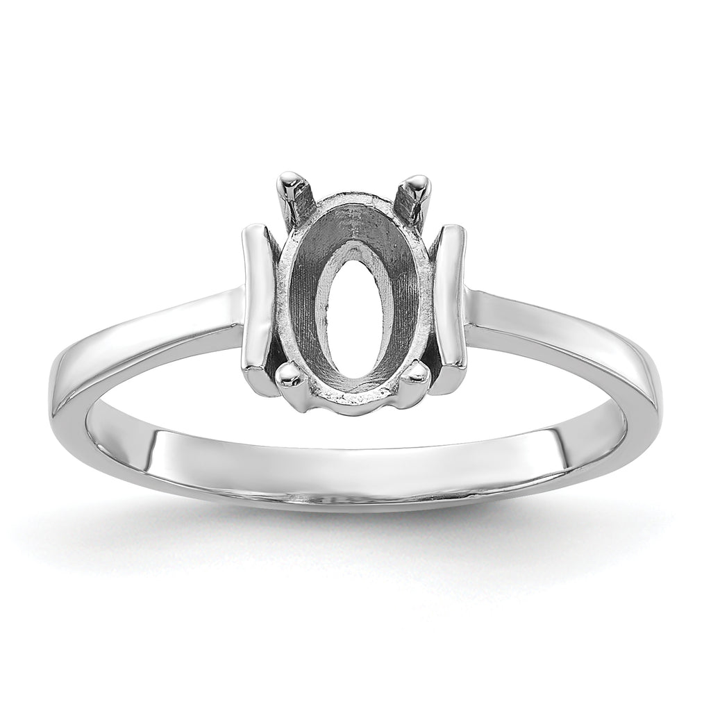 14k White Gold Polished 7x5 Oval Gemstone Ring Mounting (No Stone Included)