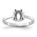 14k White Gold Polished 7x5 Oval Gemstone Ring Mounting (No Stone Included)
