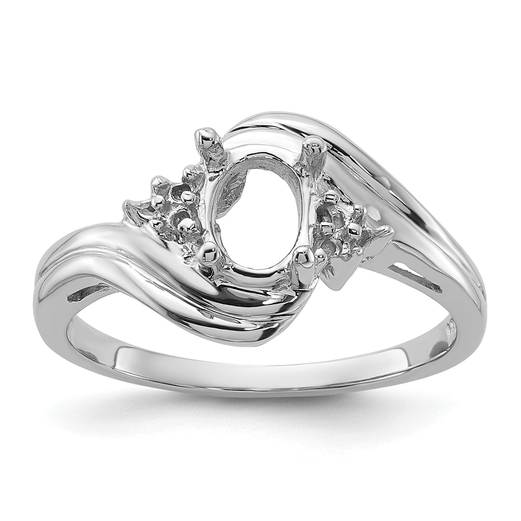 14k White Gold Diamond / 7x5mm Oval Gemstone Ring Mounting (No Stone Included)